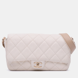 Chanel Beige Medium CC Quilted Caviar Buckle Strap Messenger Bag 1147844