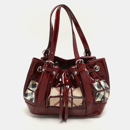 Burberry Red Nova Check Canvas and Patent Leather Small Warrior Armor Hobo 1147026