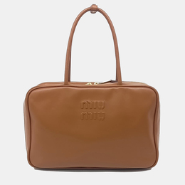 Miu Miu Brown Leather embossed logo bowling bag 1147777