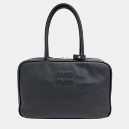 Miu Miu Black Leather embossed logo bowling bag 1147778