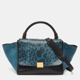 Celine Blue/Black Python and Leather Small Trapeze Top Handle Bag 1147845