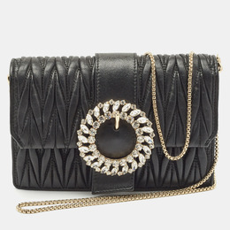 Miu Miu Black Matelassé Leather Crystals Buckle Chain Clutch 1148891