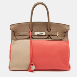 Hermes Rose Jaipur/Argile/Etoupe Taurillon Clemence and Swift Leather Brushed Palladium Finish Birkin 35 Bag 1148968