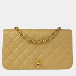 Chanel Beige Lambskin Turnlock Small Full Flap Shoulder Bag 1149047