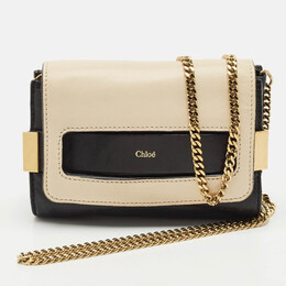 Chloe Black/White Leather Mini Elle Chain Clutch 1148146