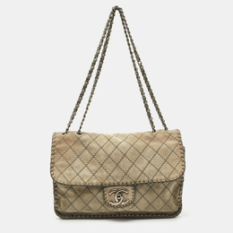 Chanel Grey Quilted Suede Jumbo Whipstitch Classic Single Flap Bag 1149741