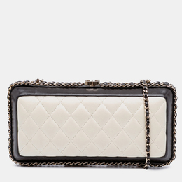 Chanel Black/White Lambskin Quilted Chain Around Clutch 1149890
