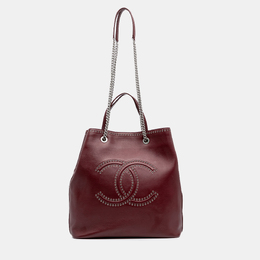 Chanel Burgundy Large Calfskin Coco Eyelets Shopping Tote 1149971