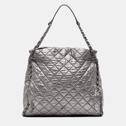 Chanel Silver Large Quilted Metallic Calfskin Chain Me Hobo 1149984
