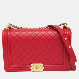 Chanel Boy Red Leather Chain Shoulder Bag 1150312