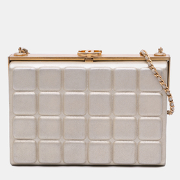 Chanel Gold Chocolate Bar Metallic Lambskin Frame Clutch with Chain 1150226