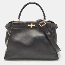 Fendi Black Leather Medium Peekaboo Top Handle Bag 1149840