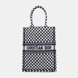 Christian Dior White Navy Canvas Vertical Book Tote Dot Bag 1150449