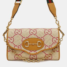Gucci Beige Yellow Raffia Leather Horsebit Shoulder Bag 1150439
