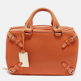 Celine Orange Leather and Croc Embossed Trim Large Trunkette Bag 1149618