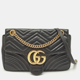 Gucci Black Matelasse Leather Medium GG Marmont Shoulder Bag 1149740