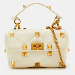 Valentino Off White Leather Medium Roman Stud Top Handle Bag 1149596