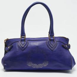 Roberto Cavalli Dark Blue Leather Logo Embossed Satchel 1149939
