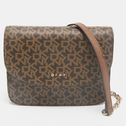 DKNY Two Tone Brown Signature Coated Canvas Bryant Park Flap Crossbody Bag 1151817
