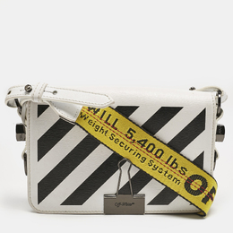 Off-White White/Black Diagonal Print Leather Mini Binder Clip Crossbody Bag 1150848