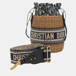 Christian Dior Navy Canvas Rattan Dior Oblique Wicker Shoulder Bag 1150764