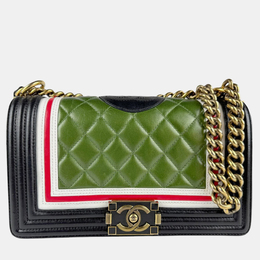 Chanel Green Black Leather Boy Chain Shoulder Bag 1150652