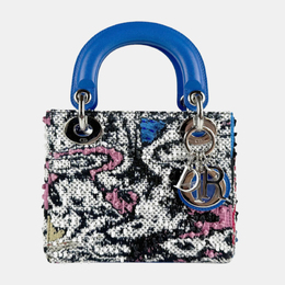 Christian Dior Blue Black Tweed Leather Lady Christian Dior Shoulder Bag 1150659