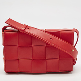 Bottega Veneta Red Intreccio Leather Small Cassette Crossbody Bag 1149409
