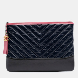 Chanel Black/Blue Calfskin Medium Chevron Aged Gabrielle Cosmetic Clutch 1150255