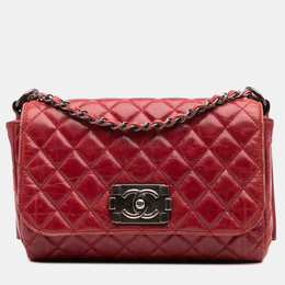 Chanel Red Calfskin Quilted Glazed Soft Boy Flap Bag 1151509