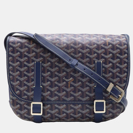 Goyard Blue Coated Canvas Leather Belvedere MM Shoulder Bag 1150738
