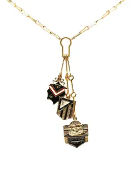 Louis Vuitton 2019 Gold Plated Enamel and Crystal Charm Pendant Necklace costume necklace 30279571