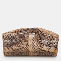 Valentino Brown/Beige Python Bow Clutch 1152575