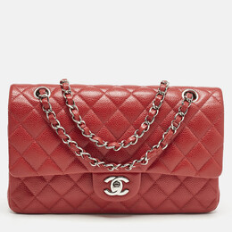 Chanel Red Quilted Caviar Leather Medium Classic Double Flap Bag 1152202