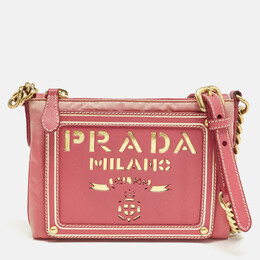 Prada Pink Nylon and Saffiano Leather Flat Zip Crossbody Bag 1152185