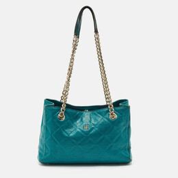 CH Carolina Herrera Green Quilted Embossed Leather Chain Tote 1152167