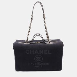 Chanel Navy Blue Canvas Leather Deauville Chain Shoulder Bag 1151268