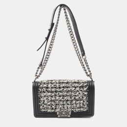 Chanel Black/White Leather Fabric Boy Chanel Chain Shoulder Bag 1151236