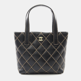 Chanel Black Leather Wild Stitch Tote Hand Bag 1151221