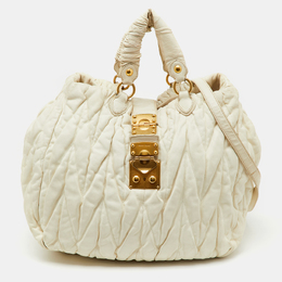 Miu Miu Cream Matelasse Leather Shopper Tote 1150180