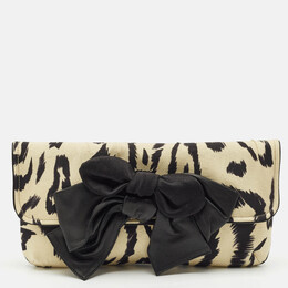 Chloe Cream/Black Printed Fabric Bow Clutch 1153013