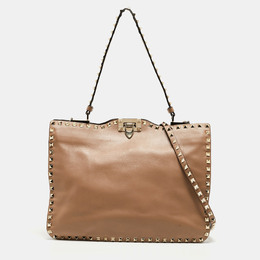 Valentino Beige Leather Rockstud Slim Top Handle Bag 1154106
