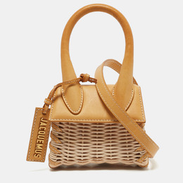 Jacquemus Mustard/Cream Rattan and Leather Mini Wicker Le Chiquito Top Handle Bag 1152550