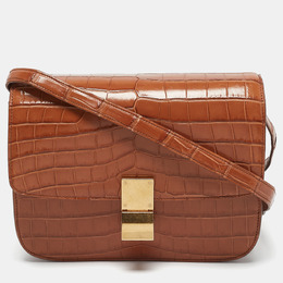 Celine Brown Crocodile Medium Classic Box Shoulder Bag 1152618