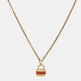 Chloe Chloé Bag Enamel Gold Tone Necklace 1152486