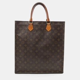 Louis Vuitton Sac Plat Hand Tote Bag Monogram Canvas Leather Brown 1151570
