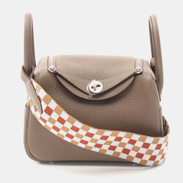 Hermes Etoupe Grey Maxi-Quadrille Taurillon Clemence Leather Lindy Mini Crossbody Bag 1151484