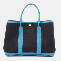Hermes Black Blue Toile H Negonda Leather Garden Party TPM Tote Bag 1151354