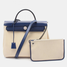 Hermes Toile Military Beige Blue Saphir Herbag Zip 31 Shoulder Bag 1151322