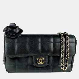 Chanel Black Lambskin Quilted Mini Chocolate Bar Camellia Flap Bag 1153728